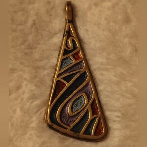 Vintage Terra Sancta Guild 1969 Israel Geometric Painted Pendant